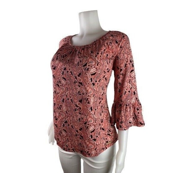F. Michael Kors Top Size M Paisley Multicolor Pink Top Ruffle Sleeve NWT $64 - Picture 1 of 11